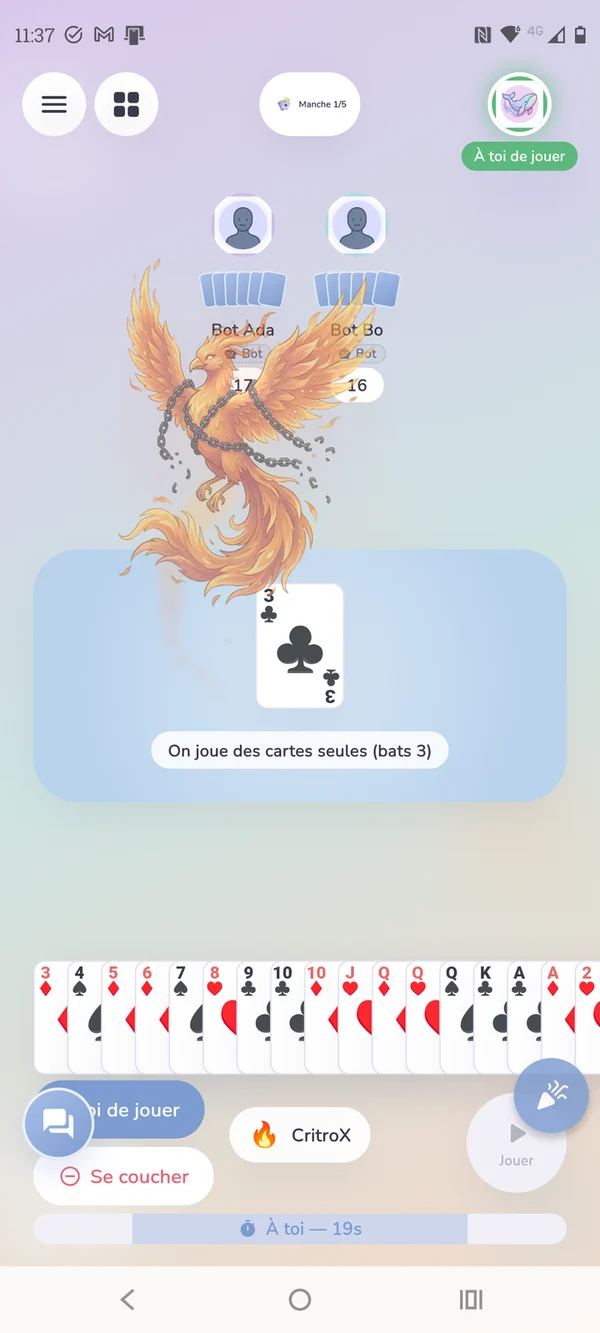 Partie de Président en cours contre des bots